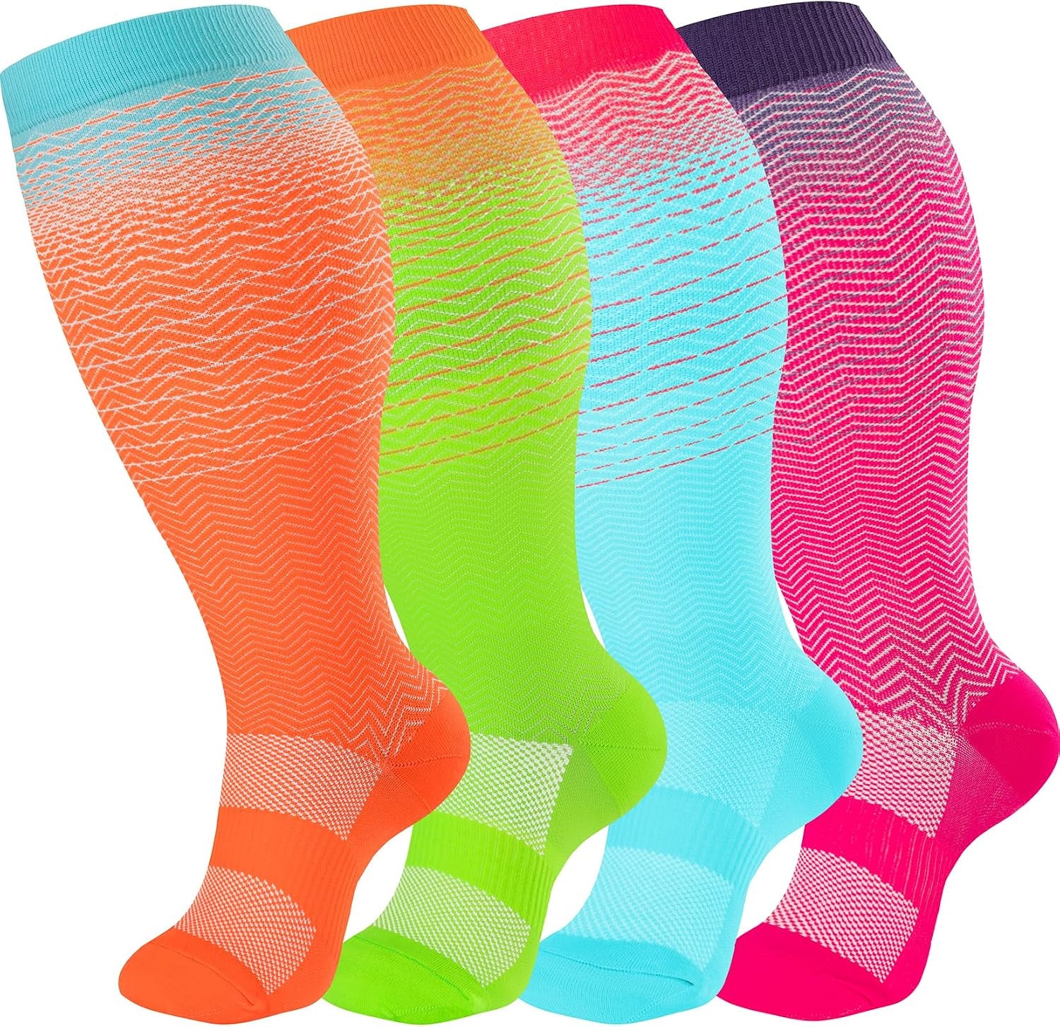 3/4 Pairs plus Size Compression Socks for Women & Men 20-30 Mmhg-Extra Wide Calf Support Socks for Medical,Running