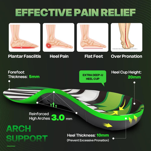 Dynamic Spring Plantar Fasciitis Insoles for Flat Feet, 250 Lb Heavy Duty Wor...