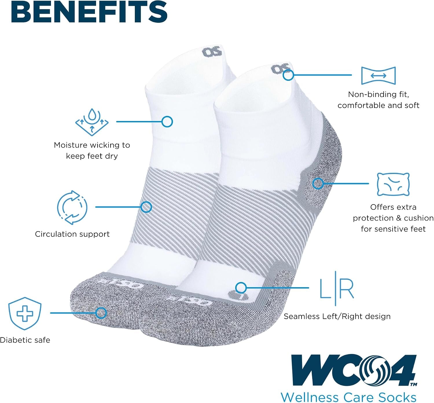 WC4 Diabetic & Neuropathy Compression Socks, Non-Binding for Men & Women, Improve Circulation & Edema