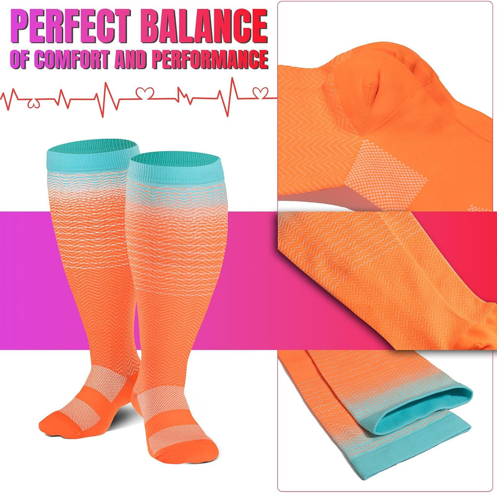 3/4 Pairs plus Size Compression Socks for Women & Men 20-30 Mmhg-Extra Wide Calf Support Socks for Medical,Running