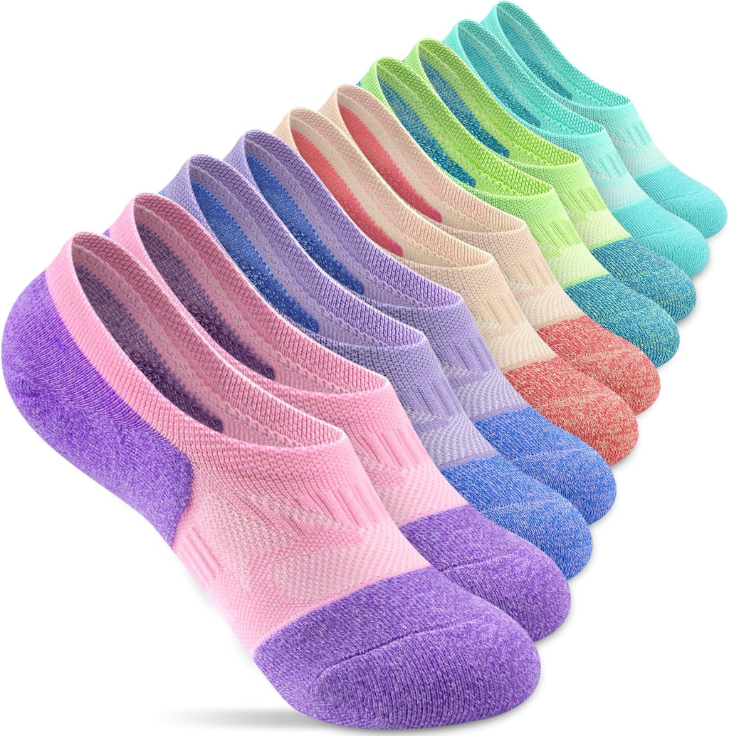 Compression No Show Athletic Womens Socks Running Cushioned 5-6 Pairs | Breathable Mesh,No Slip Off,Lightweight,Moisture Wicking,Size 7-9/9-11,Arch Support,Shock-Absorbing,Workout