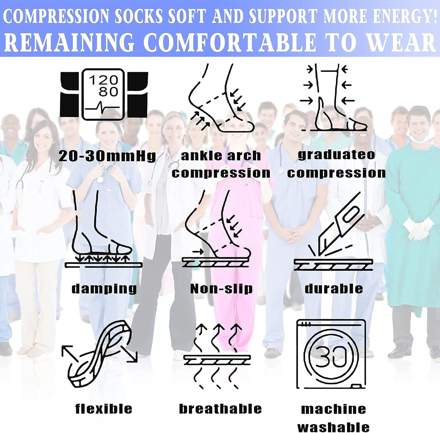 3 PCS plus Size Compression Socks ​Knee High Wide Calf 20-30 Mmhg 2Xl 3Xl 4Xl 6Xl Circulation Breathable for Nurse Varices