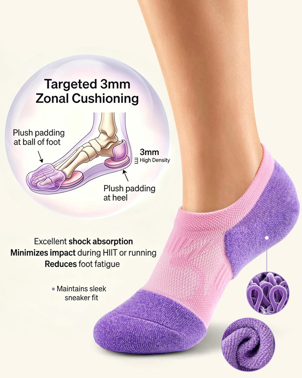 Compression No Show Athletic Womens Socks Running Cushioned 5-6 Pairs | Breathable Mesh,No Slip Off,Lightweight,Moisture Wicking,Size 7-9/9-11,Arch Support,Shock-Absorbing,Workout