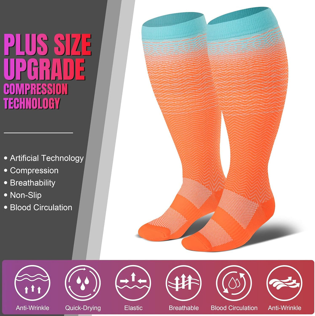 3/4 Pairs plus Size Compression Socks for Women & Men 20-30 Mmhg-Extra Wide Calf Support Socks for Medical,Running