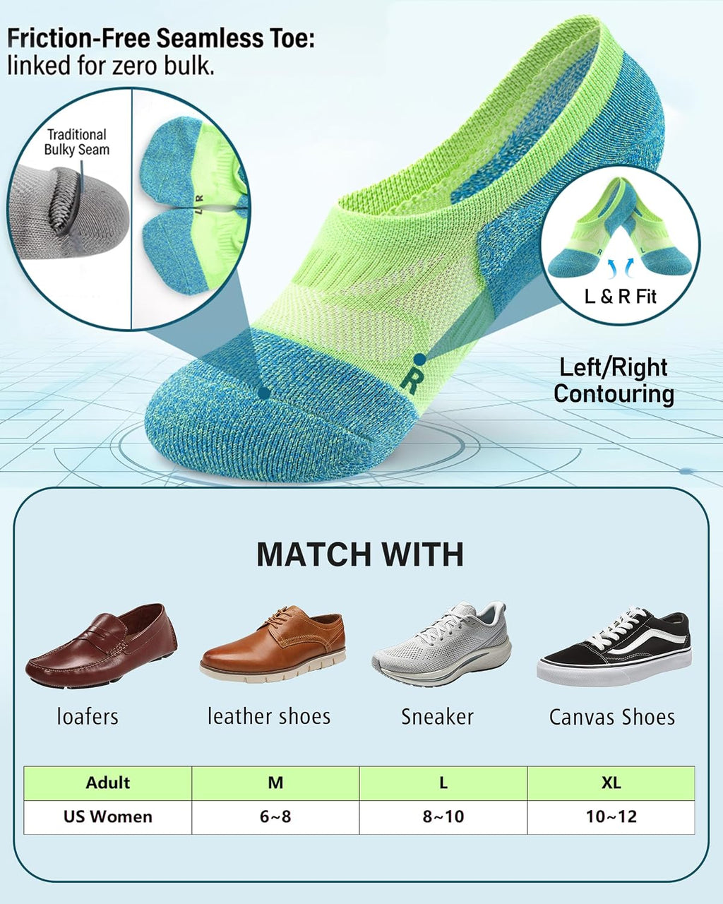 Compression No Show Athletic Womens Socks Running Cushioned 5-6 Pairs | Breathable Mesh,No Slip Off,Lightweight,Moisture Wicking,Size 7-9/9-11,Arch Support,Shock-Absorbing,Workout